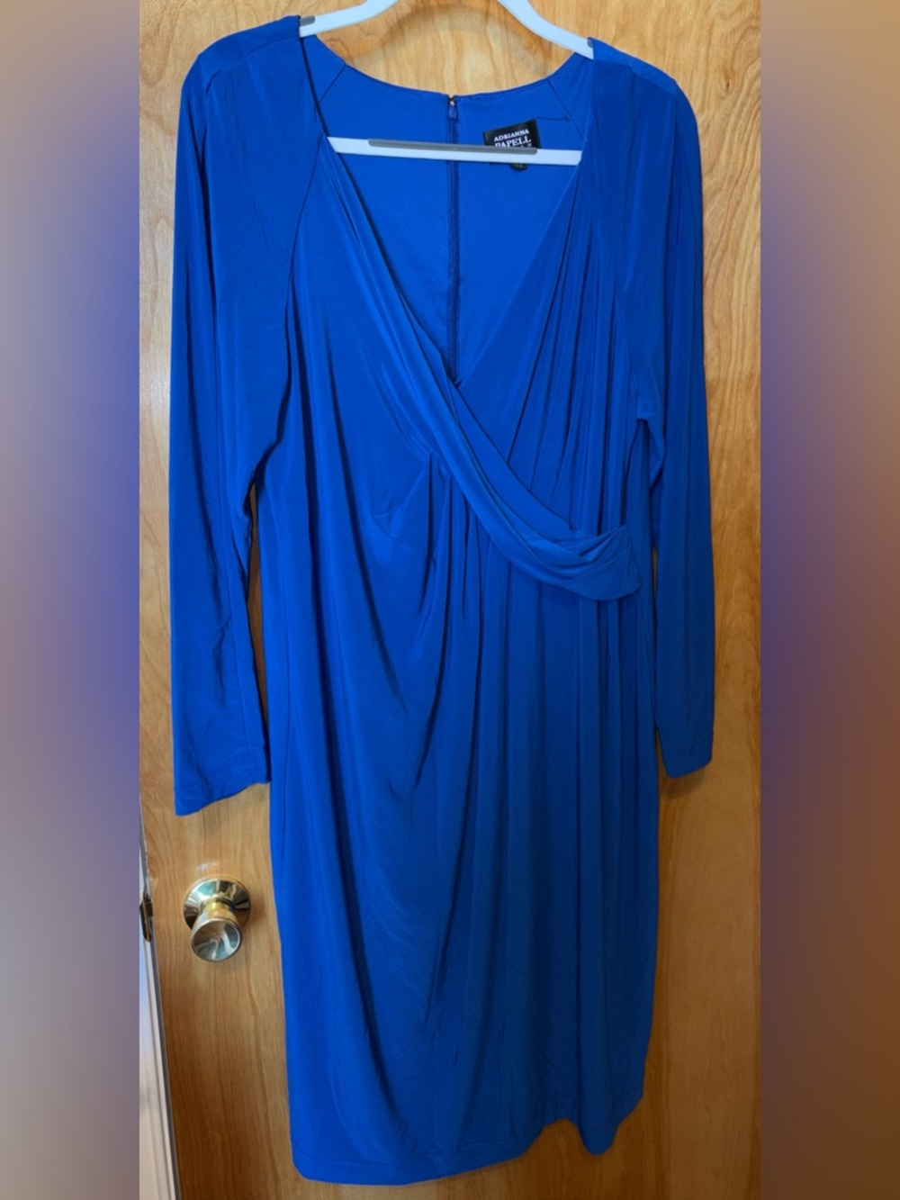 Adrianna Papell royal blue jersey knit cross-cross fitted dress Size 16W